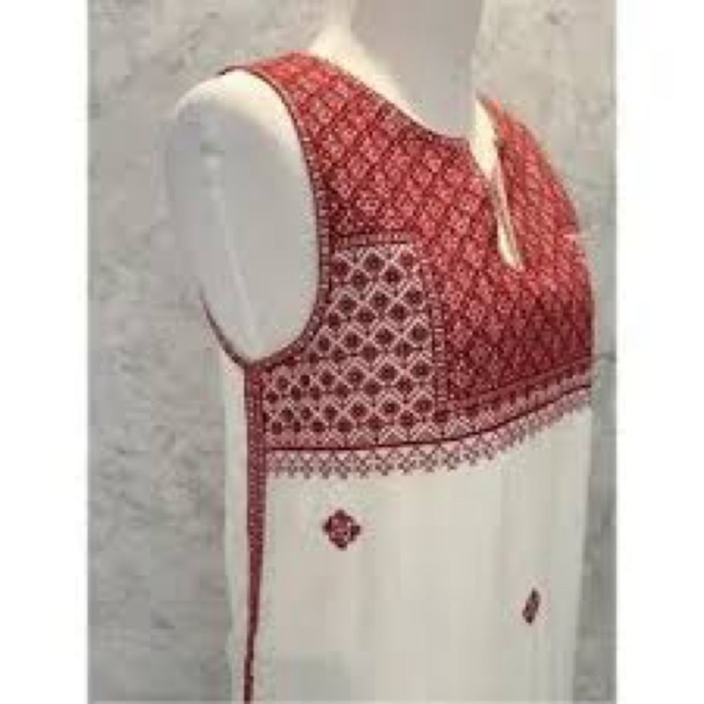 Madewell Women’s Sleeveless White Shift Dress with Pink Embroidered Trim Size 6 - Picture 5 of 10